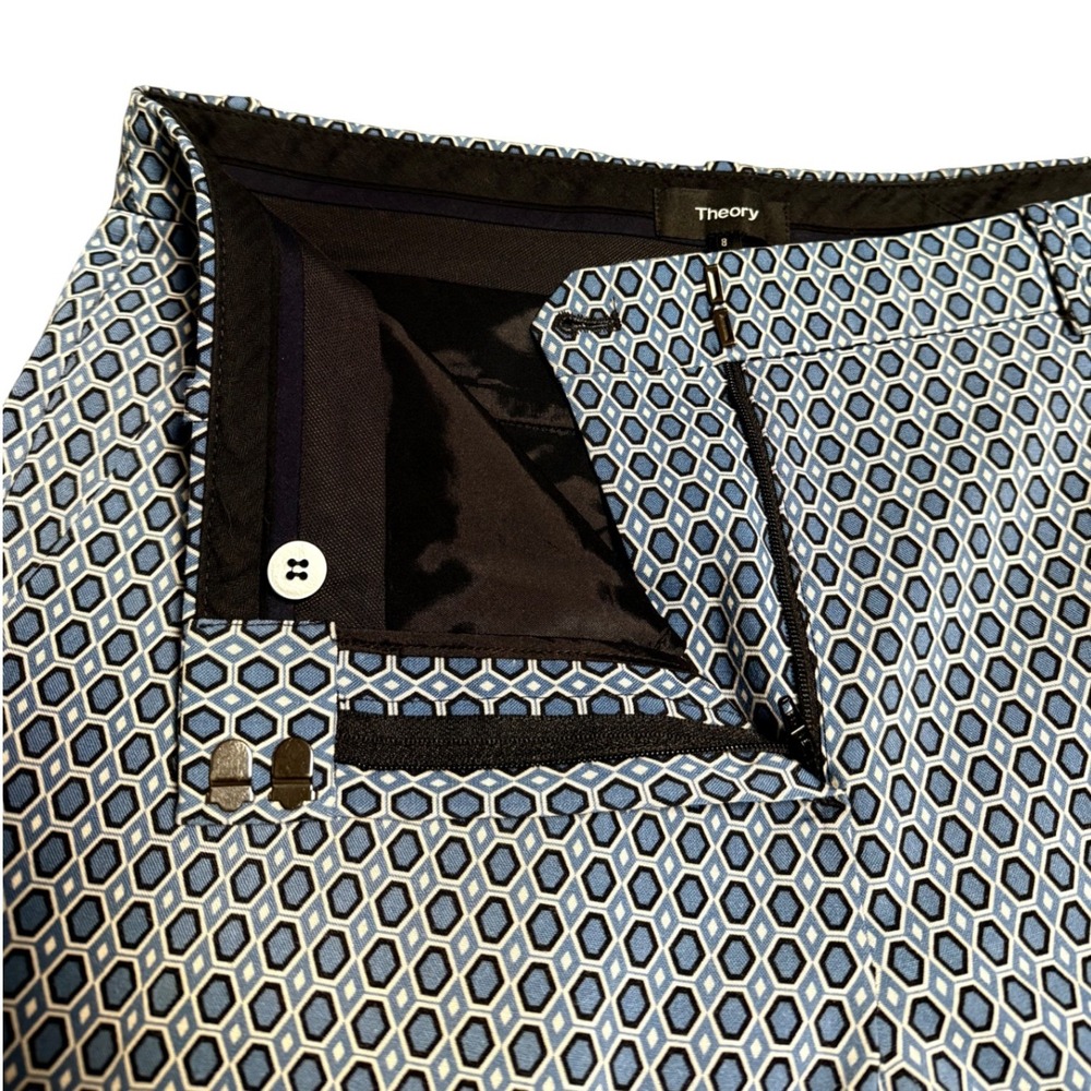 Theory Women's Geometric Print Straight Leg Dress‎ Pants Blue White Size 8 - Picture 4 of 9